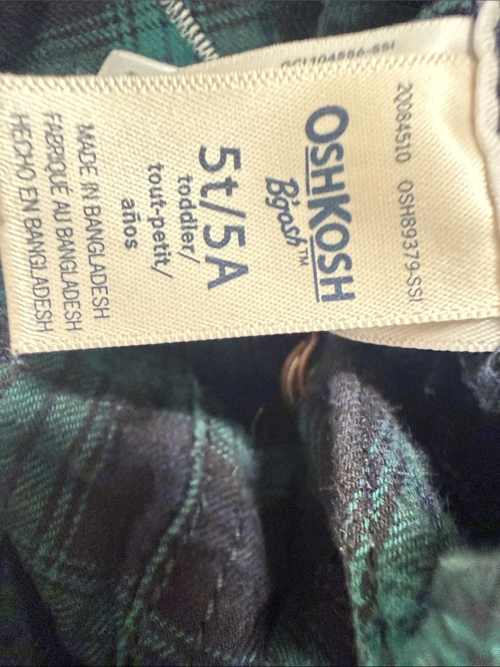 OshKosh B'gosh Dark Green and Black Plaid Overall Dress
